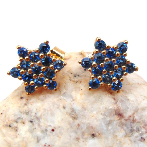 Natural Sapphire Earrings Star Of David 9K Yellow Gold Studs Australian Gems - Picture 1 of 15